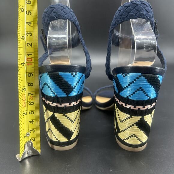 New Crown Vintage Cadence Womens 8M Aztec Navy Block Heel Open Toe Braid Sandal - Picture 3 of 10